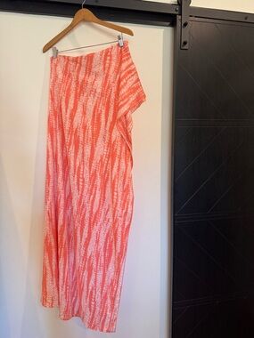 Tyche Coral and White Printed One Shoulder Maxi Dress Size Small